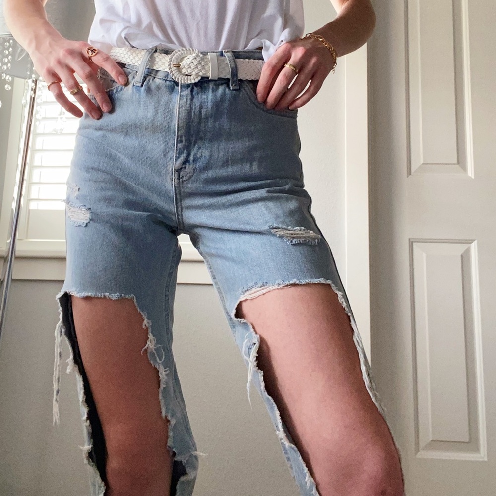 Top Shop Extra Ripped light blue mom jeans